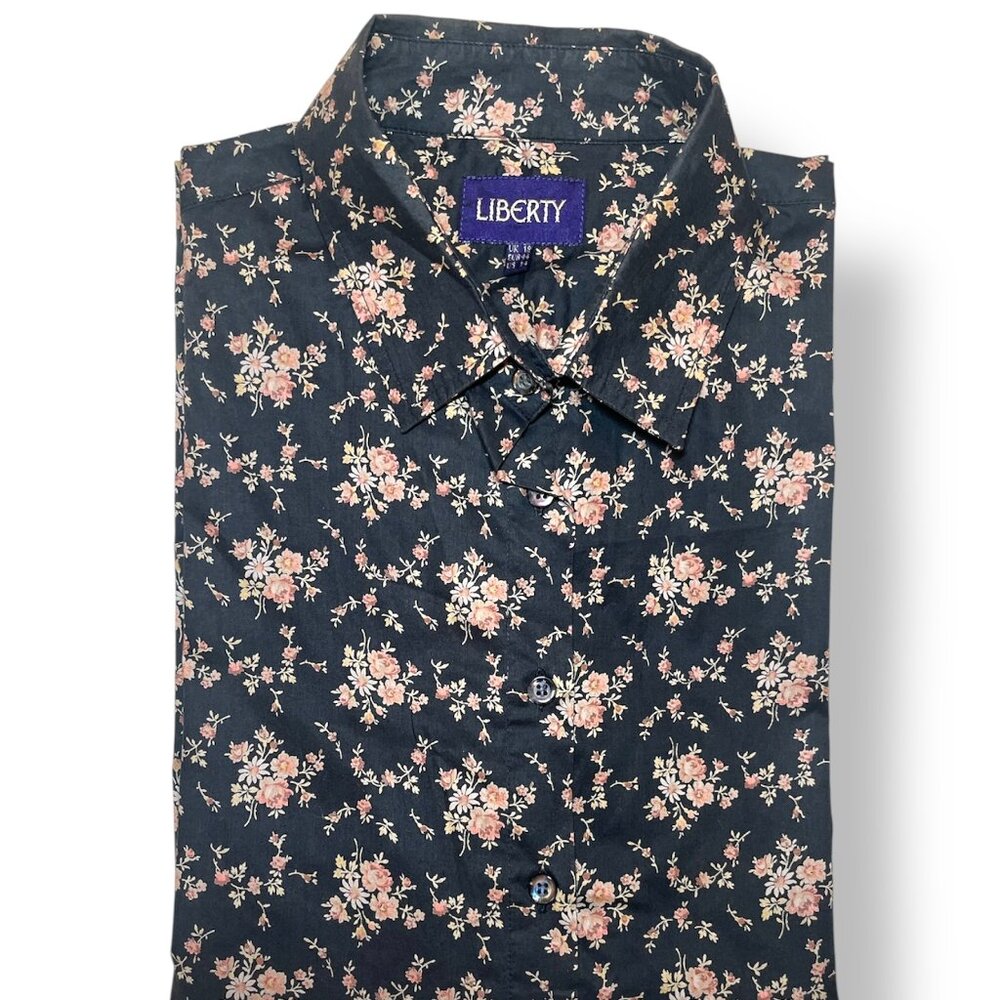 Liberty of London Tea Roses Three Quarter Sleeve Cotton Collar Shirt Blouse Top